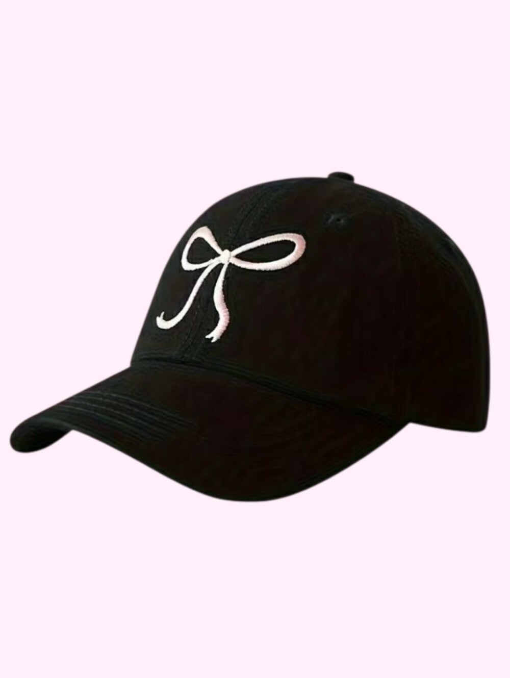 Black Hat w/ Embroidered Pink Bow (Adjustable) NWT!